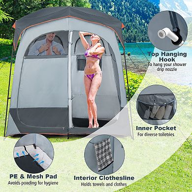 Oversized 2 Room Privacy Shower Tent with Rain Fly and Storage Pocket