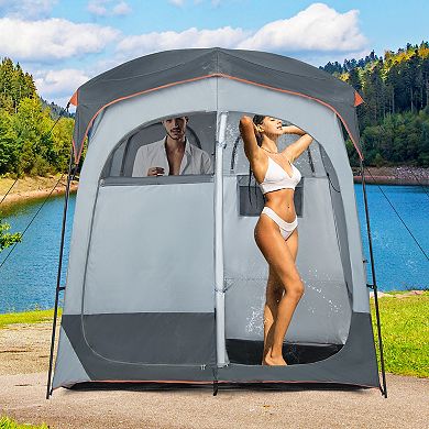 Oversized 2 Room Privacy Shower Tent with Rain Fly and Storage Pocket