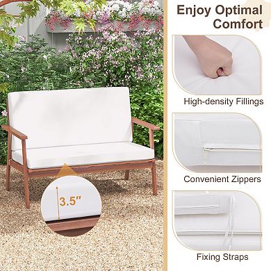 4 Piece Acacia Wood Patio Conversation Set with Cushions and Coffee Table