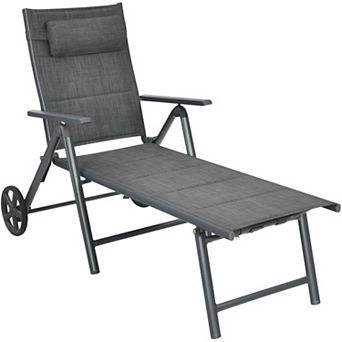 Patio Reclining Chaise Lounge Chair with 7 Position Backrest and Wheels