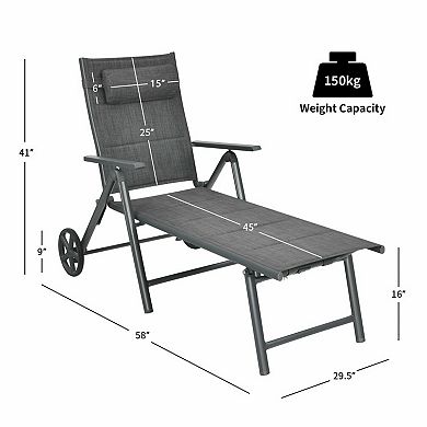 Patio Reclining Chaise Lounge Chair with 7 Position Backrest and Wheels