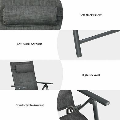 Patio Reclining Chaise Lounge Chair with 7 Position Backrest and Wheels