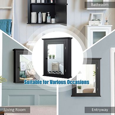 Wall Mounted Bathroom Mirror Cabinet with Adjustable Shelf and Storage