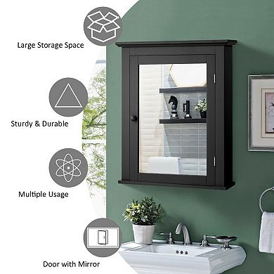 Wall Mounted Bathroom Mirror Cabinet with Adjustable Shelf and Storage