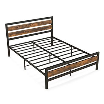 Queen Bed Frame with Rustic Headboard and Footboard