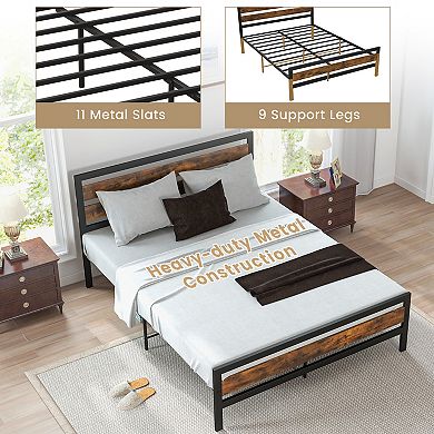 Queen Bed Frame with Rustic Headboard and Footboard