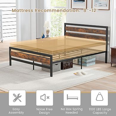 Queen Bed Frame with Rustic Headboard and Footboard