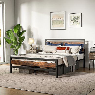 Queen Bed Frame with Rustic Headboard and Footboard