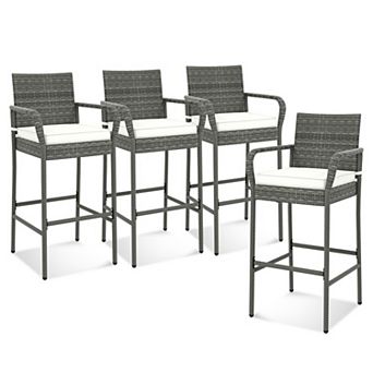Outdoor Bar Stools Set of 4 All Weather PE Rattan Patio Chairs