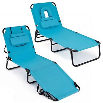 Beach Chaise Lounge Chair with Face Hole and Adjustable Backrest