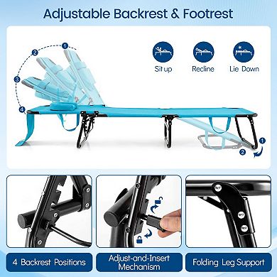 Beach Chaise Lounge Chair with Face Hole and Adjustable Backrest