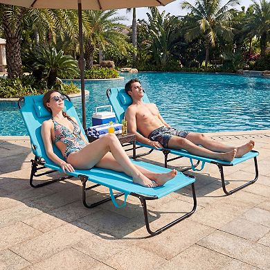 Beach Chaise Lounge Chair with Face Hole and Adjustable Backrest