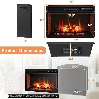 Infrared Electric Fireplace Insert with Remote Control and 3D Flame