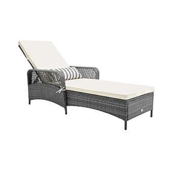 Outdoor Chaise Lounge Chair Recliner with 6 Level Backrest Cushion Pillow