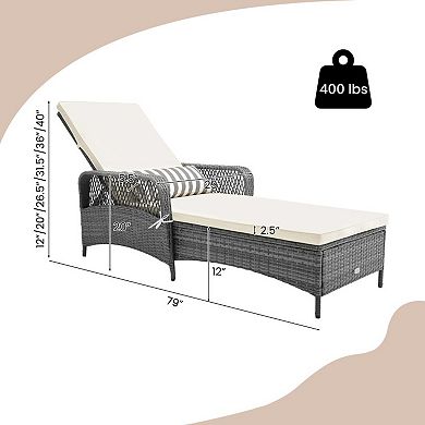 Outdoor Chaise Lounge Chair Recliner with 6 Level Backrest Cushion Pillow