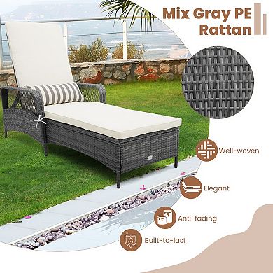Outdoor Chaise Lounge Chair Recliner with 6 Level Backrest Cushion Pillow
