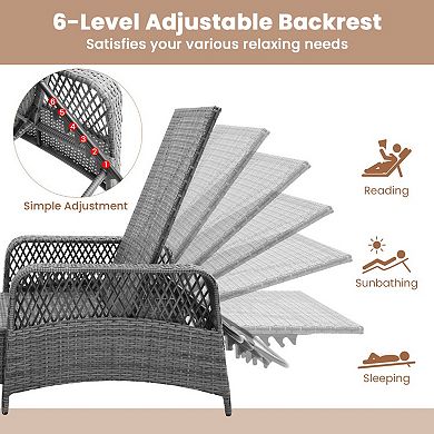 Outdoor Chaise Lounge Chair Recliner with 6 Level Backrest Cushion Pillow