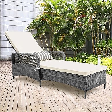 Outdoor Chaise Lounge Chair Recliner with 6 Level Backrest Cushion Pillow