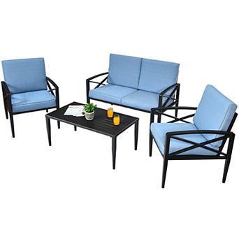 4 pc Patio Furniture Set with Aluminum Frame and Cushioned Sofa
