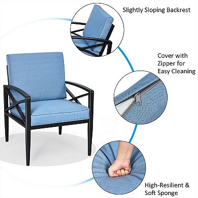 4 Piece Patio Furniture Set with Aluminum Frame and Cushioned Sofa