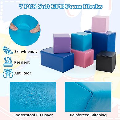 Foam Building Blocks 7 Piece Soft Play Set for Toddlers and Kids