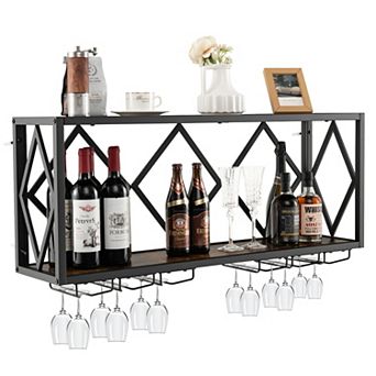 Wall Mounted Wine Rack with Glass Holder for 39 Bottles and 12 Glasses