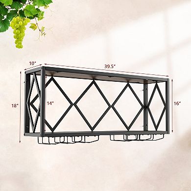 Wall Mounted Wine Rack with Glass Holder for 39 Bottles and 12 Glasses