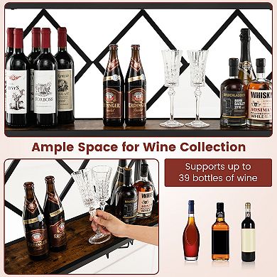 Wall Mounted Wine Rack with Glass Holder for 39 Bottles and 12 Glasses