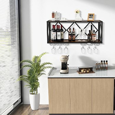 Wall Mounted Wine Rack with Glass Holder for 39 Bottles and 12 Glasses