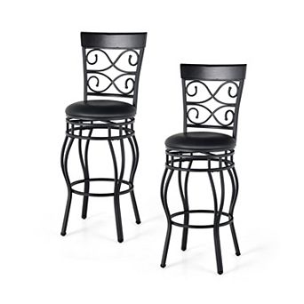 Swivel Bar Stools Set of 2 Upholstered Counter Chairs with Backrest and Footrest