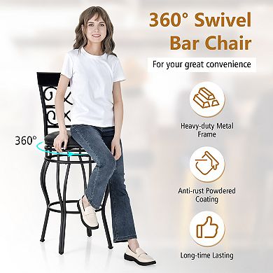 Swivel Bar Stools Set of 2 Upholstered Counter Chairs with Backrest and Footrest