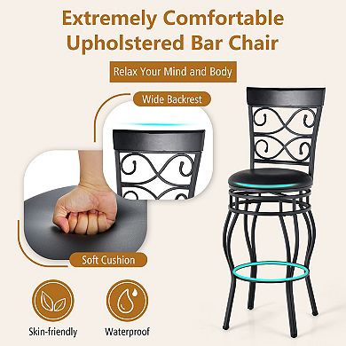 Swivel Bar Stools Set of 2 Upholstered Counter Chairs with Backrest and Footrest