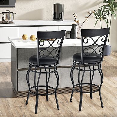 Swivel Bar Stools Set of 2 Upholstered Counter Chairs with Backrest and Footrest