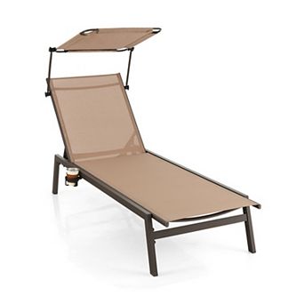 Outdoor Chaise Lounge Chair with Sunshade and 6 Position Reclining Back