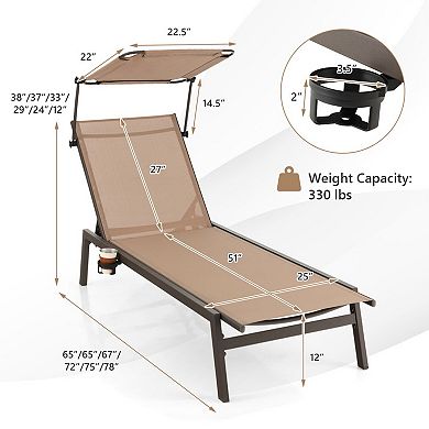 Outdoor Chaise Lounge Chair with Sunshade and 6 Position Reclining Back