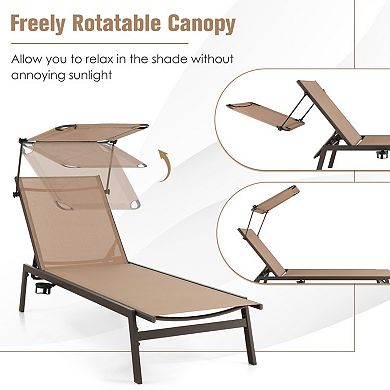 Outdoor Chaise Lounge Chair with Sunshade and 6 Position Reclining Back