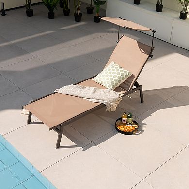 Outdoor Chaise Lounge Chair with Sunshade and 6 Position Reclining Back