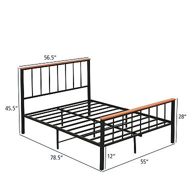 Full Size Bed Frame with Headboard and Footboard Metal Platform Bed