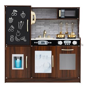 Toddler Pretend Play Kitchen Playset with Blackboard and Sound Knobs