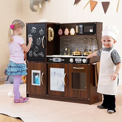 Toddler Pretend Play Kitchen Playset with Blackboard and Sound Knobs