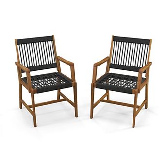 Patio Dining Chairs Set of 2 Acacia Wood Armchairs with Rope Seat