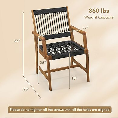 Patio Dining Chairs Set of 2 Acacia Wood Armchairs with Rope Seat