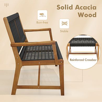 Patio Dining Chairs Set of 2 Acacia Wood Armchairs with Rope Seat