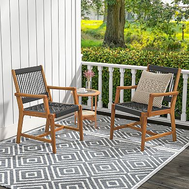 Patio Dining Chairs Set of 2 Acacia Wood Armchairs with Rope Seat