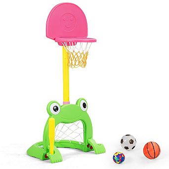 3 in 1 Kids Basketball Hoop Set with Adjustable Height Sports Center