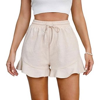 Women's Ruffle Hem Drawstring Shorts Elastic Waist Beach Short Pants with Pockets