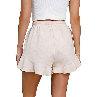 Women's Ruffle Hem Drawstring Shorts Elastic Waist Beach Short Pants with Pockets
