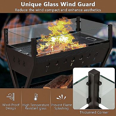 Charcoal Grill 3 In 1 Fire Pit Camp Stove With Wind Guard