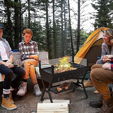 Charcoal Grill 3 In 1 Fire Pit Camp Stove With Wind Guard