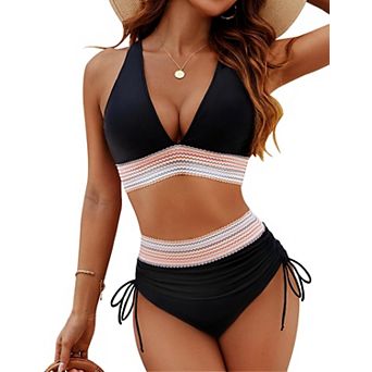 Women High Waisted Swimsuits Two Piece Drawstring Bathing Suit